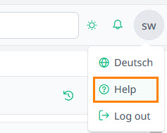 Button to online help can be found in user menu on the top right