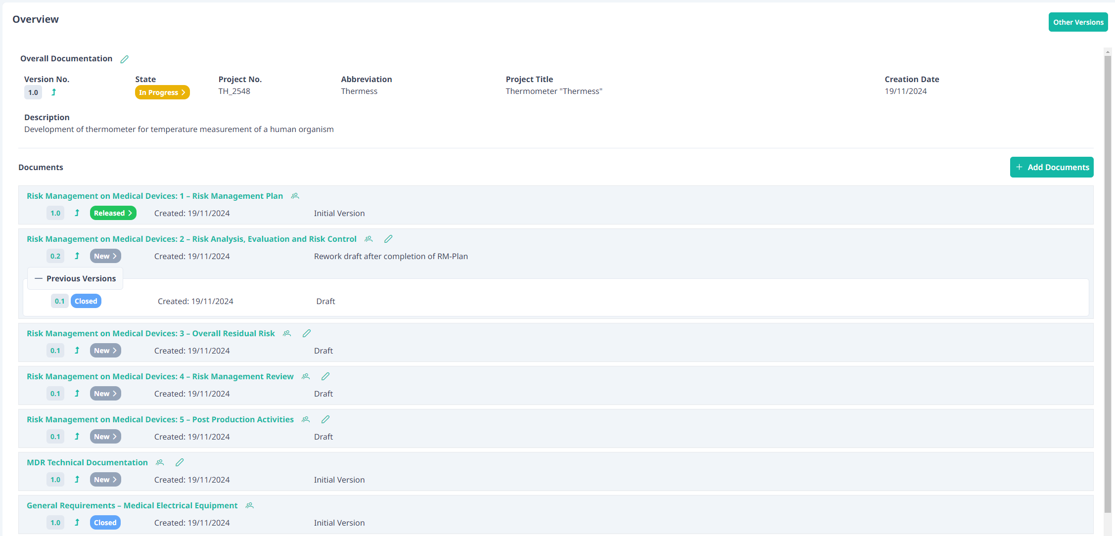 Screenshot showing the overview page described above